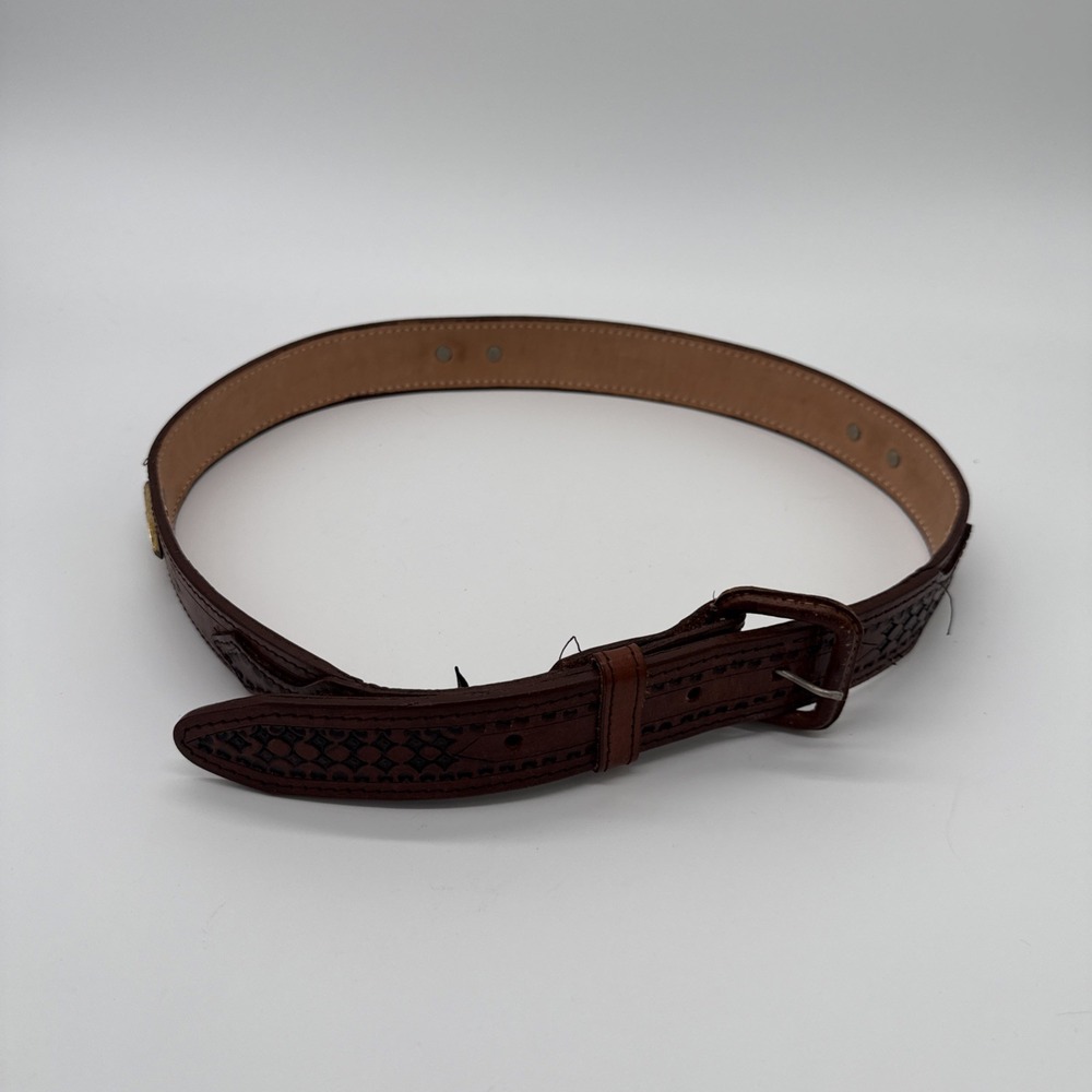 Reynaga Belt Tooled Handcrafted Brown Leather Western Tapered Size 36